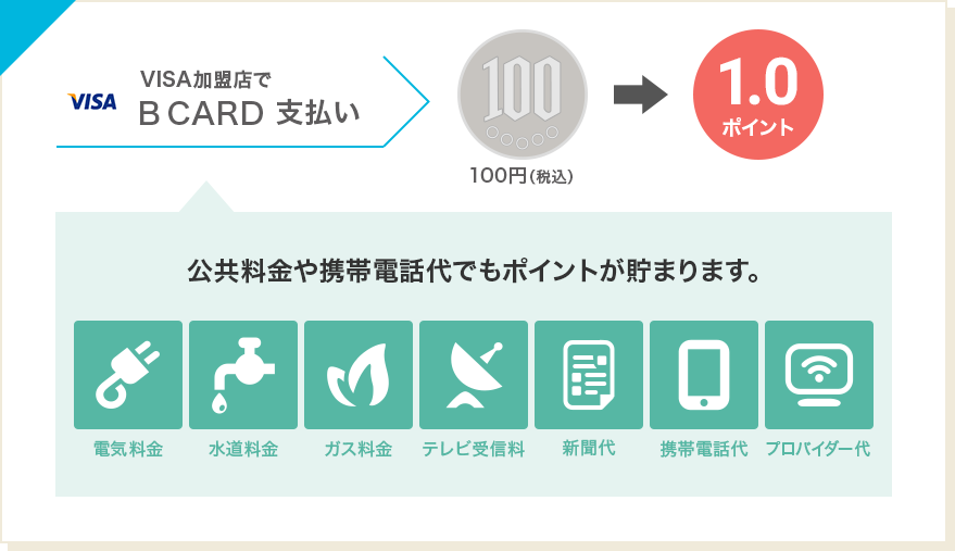VISA加盟店で B CARD 支払い