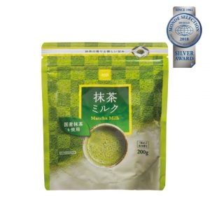 優秀品質銀賞「抹茶ミルク 200g（本体価格298円）」 国産抹茶を使用、抹茶の香りとやさしい甘みが特徴です。
