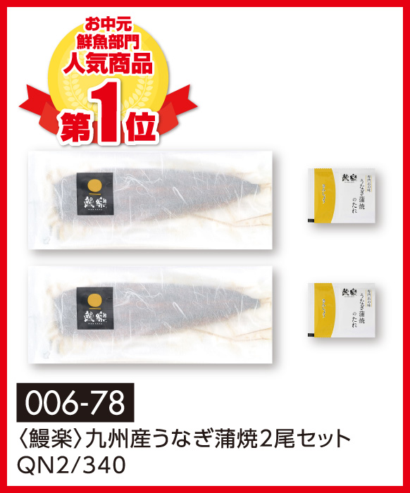 〈鰻楽〉九州産うなぎ蒲焼2尾セット QN2/340